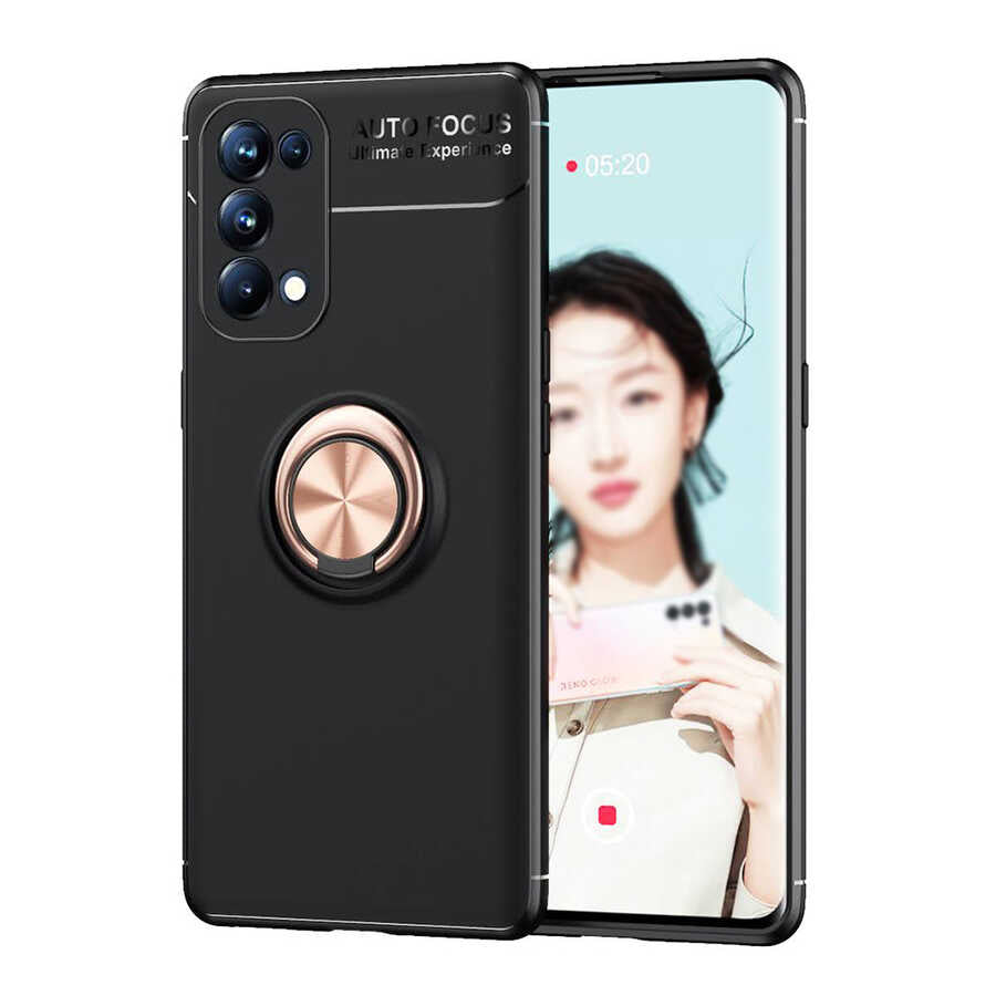 Oppo Reno 5 Pro 5G Kılıf Zore Ravel Silikon Kapak Siyah-Rose Gold