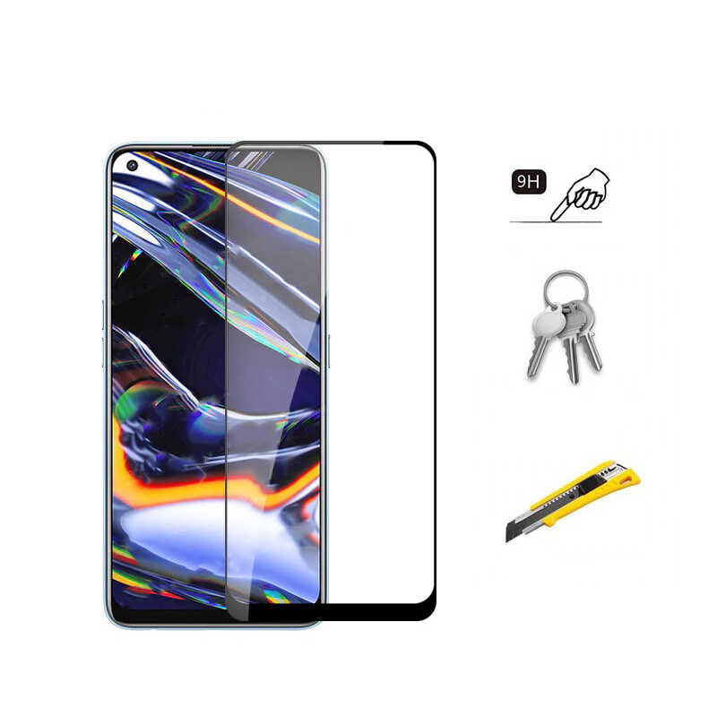 Oppo Reno 7 4G Zore Kenarları Kırılmaya Dayanıklı Cam Ekran Koruyucu Siyah