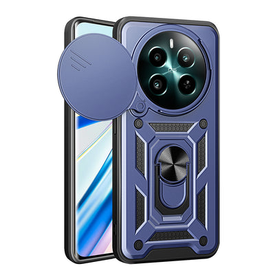 Realme 12 Kılıf Magnetik Standlı Kamera Korumalı Zore Sürgülü Vega Kapak Mavi
