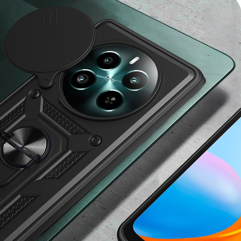 Realme 12 Plus Kılıf Magnetik Standlı Kamera Korumalı Zore Sürgülü Vega Kapak Siyah