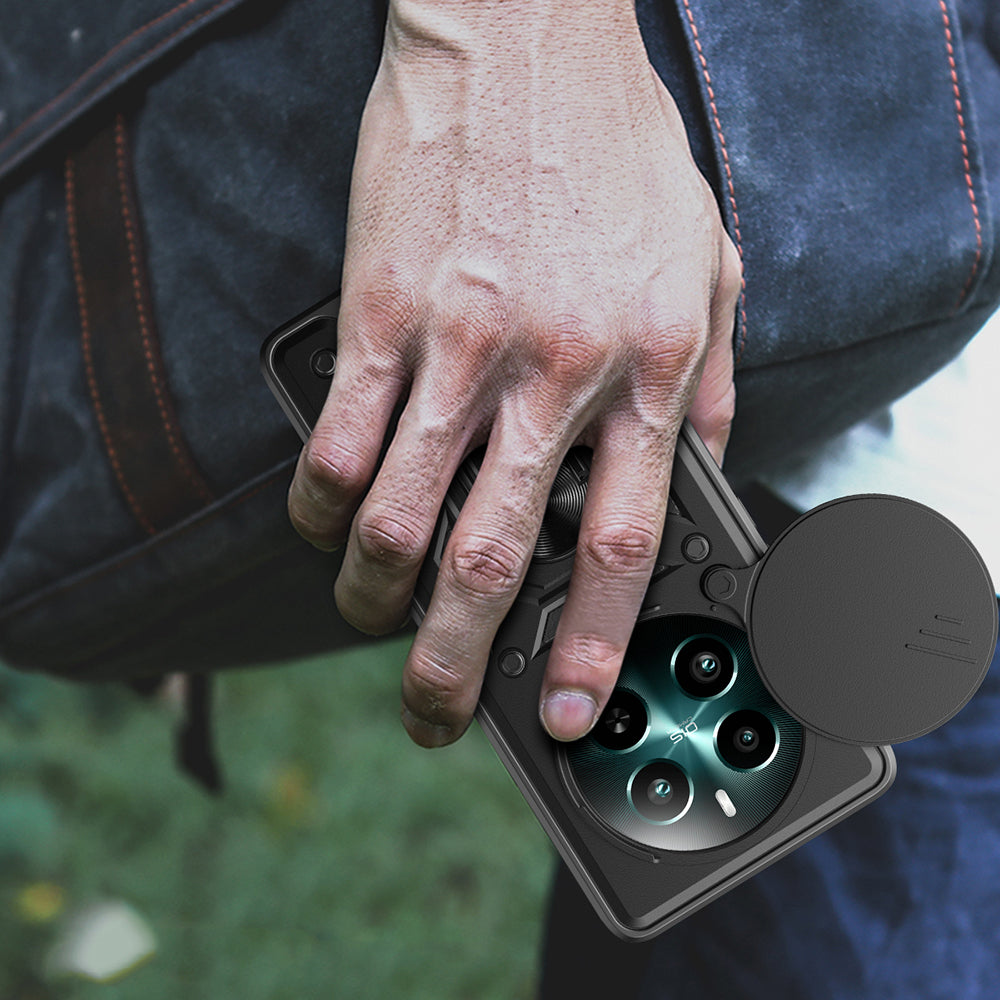 Realme 12 Plus Kılıf Magnetik Standlı Kamera Korumalı Zore Sürgülü Vega Kapak Siyah