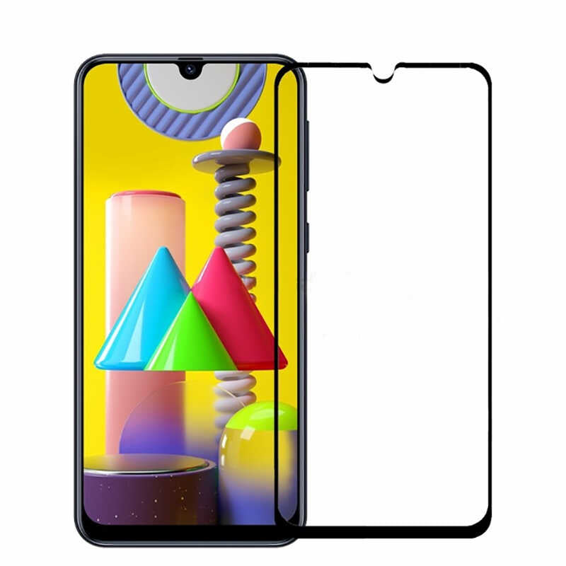 Galaxy M31 Zore Kenarları Kırılmaya Dayanıklı Cam Ekran Koruyucu Siyah