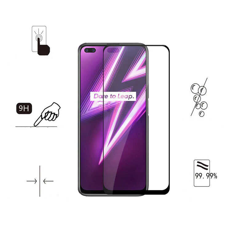 Realme 6 Pro Zore Kenarları Kırılmaya Dayanıklı Cam Ekran Koruyucu Siyah