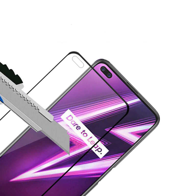 Realme 6 Pro Zore Kenarları Kırılmaya Dayanıklı Cam Ekran Koruyucu Siyah