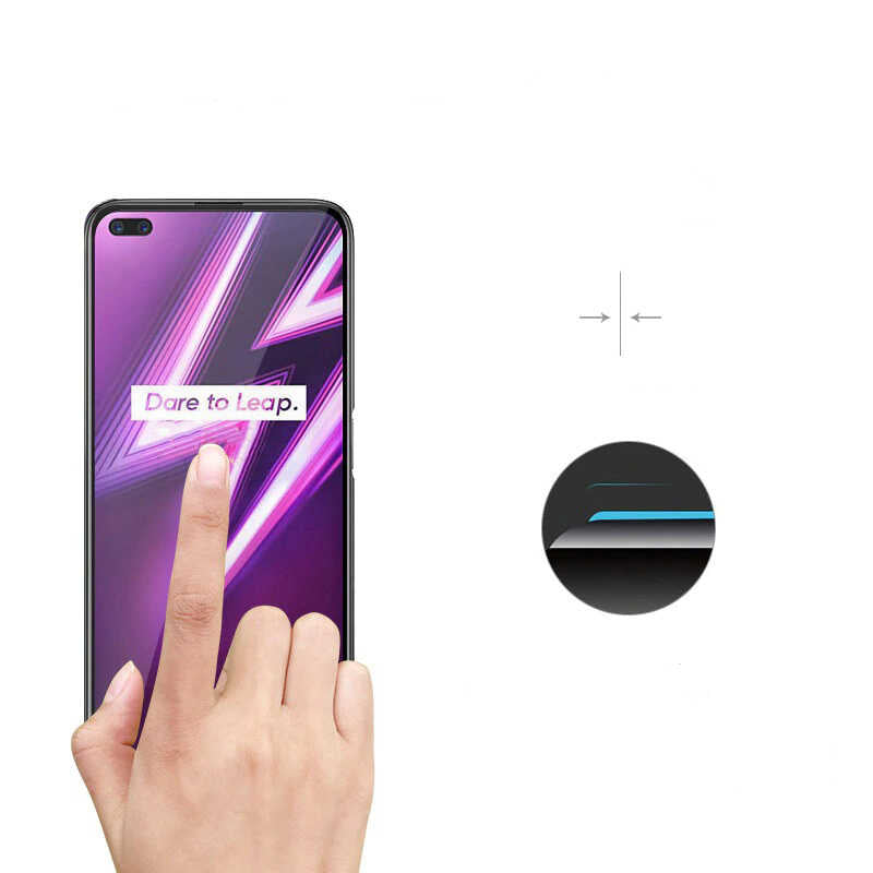 Realme 6 Pro Zore Kenarları Kırılmaya Dayanıklı Cam Ekran Koruyucu Siyah