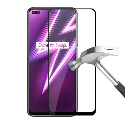 Realme 6 Pro Zore Kenarları Kırılmaya Dayanıklı Cam Ekran Koruyucu Siyah