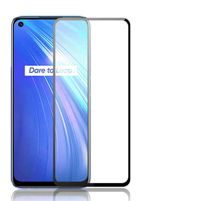 Realme 6 Zore Kenarları Kırılmaya Dayanıklı Cam Ekran Koruyucu Siyah