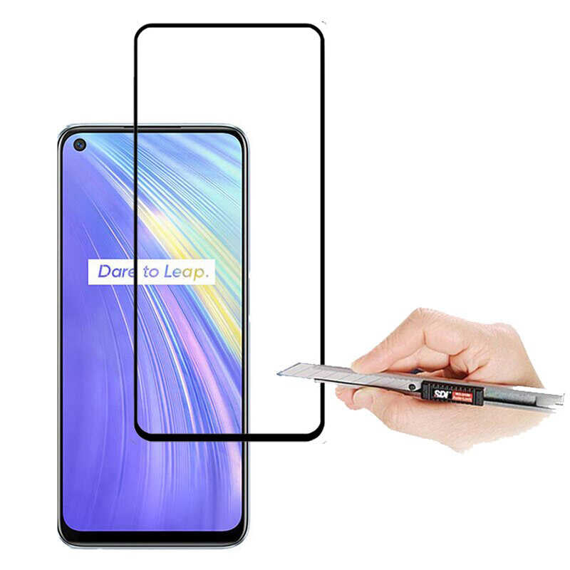 Realme 6 Zore Kenarları Kırılmaya Dayanıklı Cam Ekran Koruyucu Siyah
