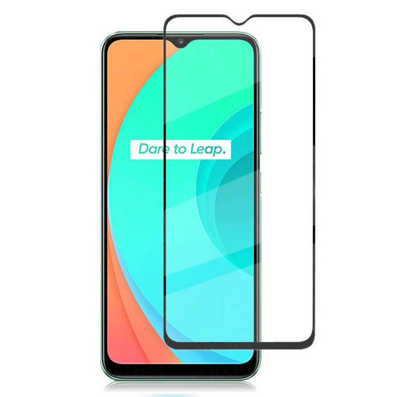 Realme C15 Zore Kenarları Kırılmaya Dayanıklı Cam Ekran Koruyucu Siyah