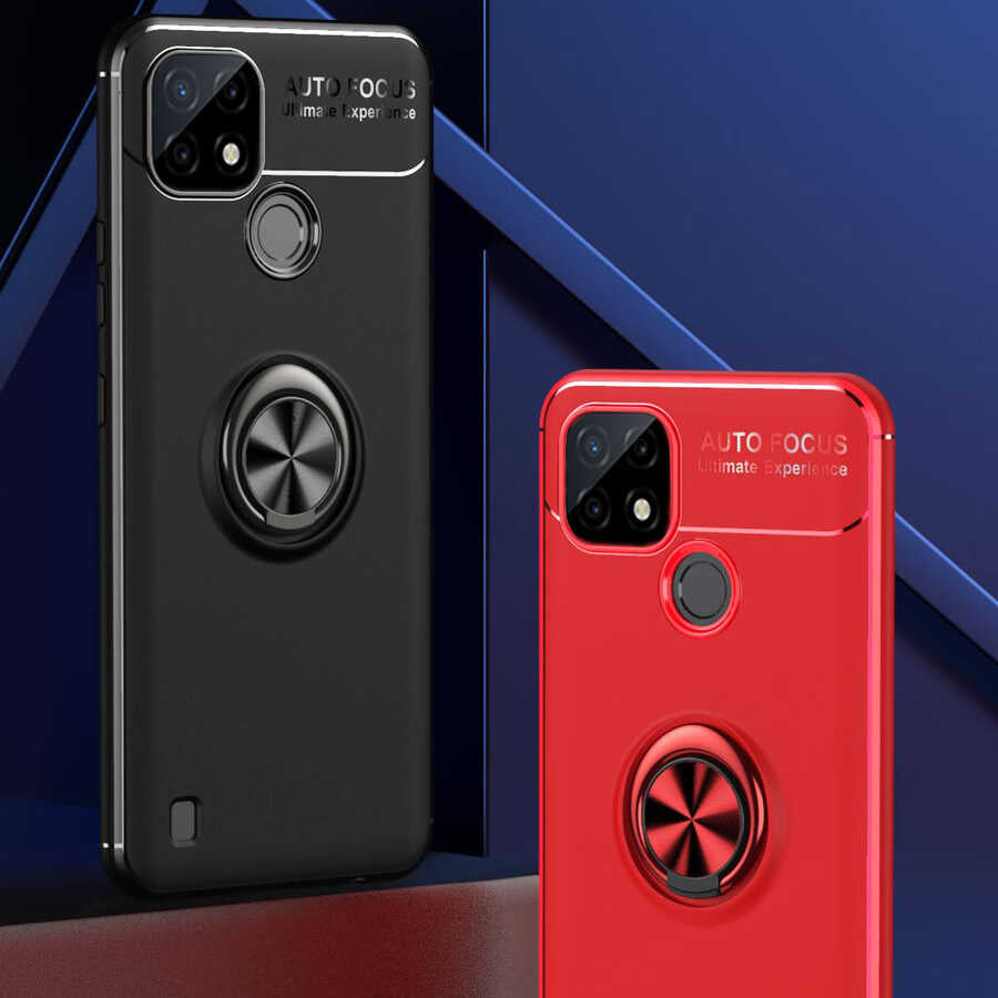 Realme C21 Kılıf Zore Ravel Silikon Kapak Siyah-Mavi