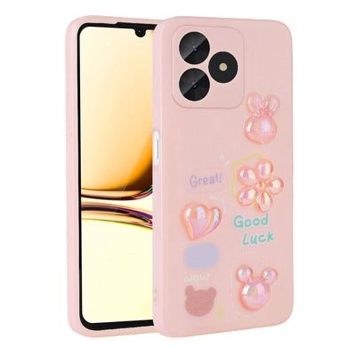 Realme C53 Kılıf Kabartma Figürlü Parlak Zore Toys Silikon Kapak Pembe