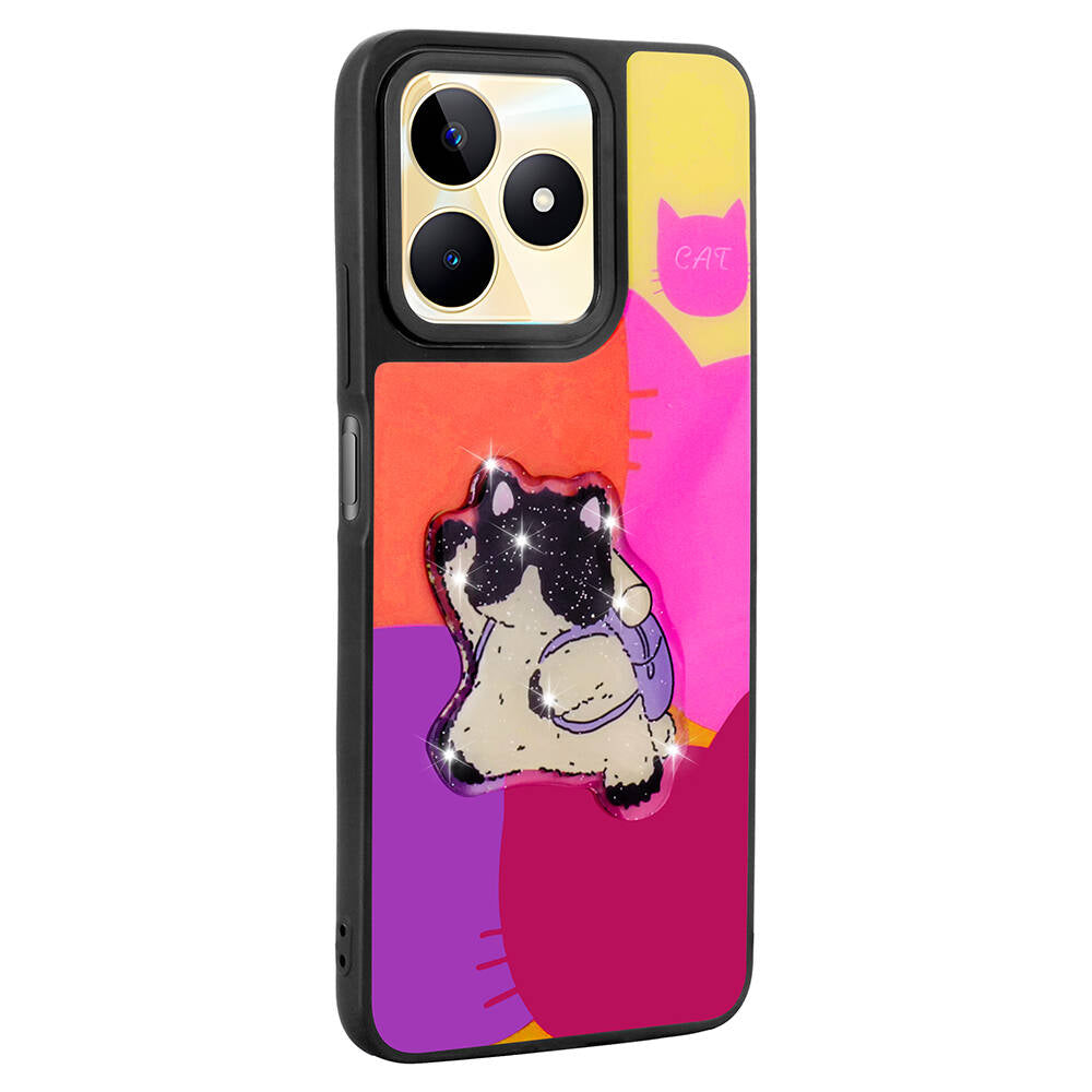 Realme C53 Kılıf Parlayan Kabartmalı İkonik Figürlü Zore Amas Silikon Kapak Pembe