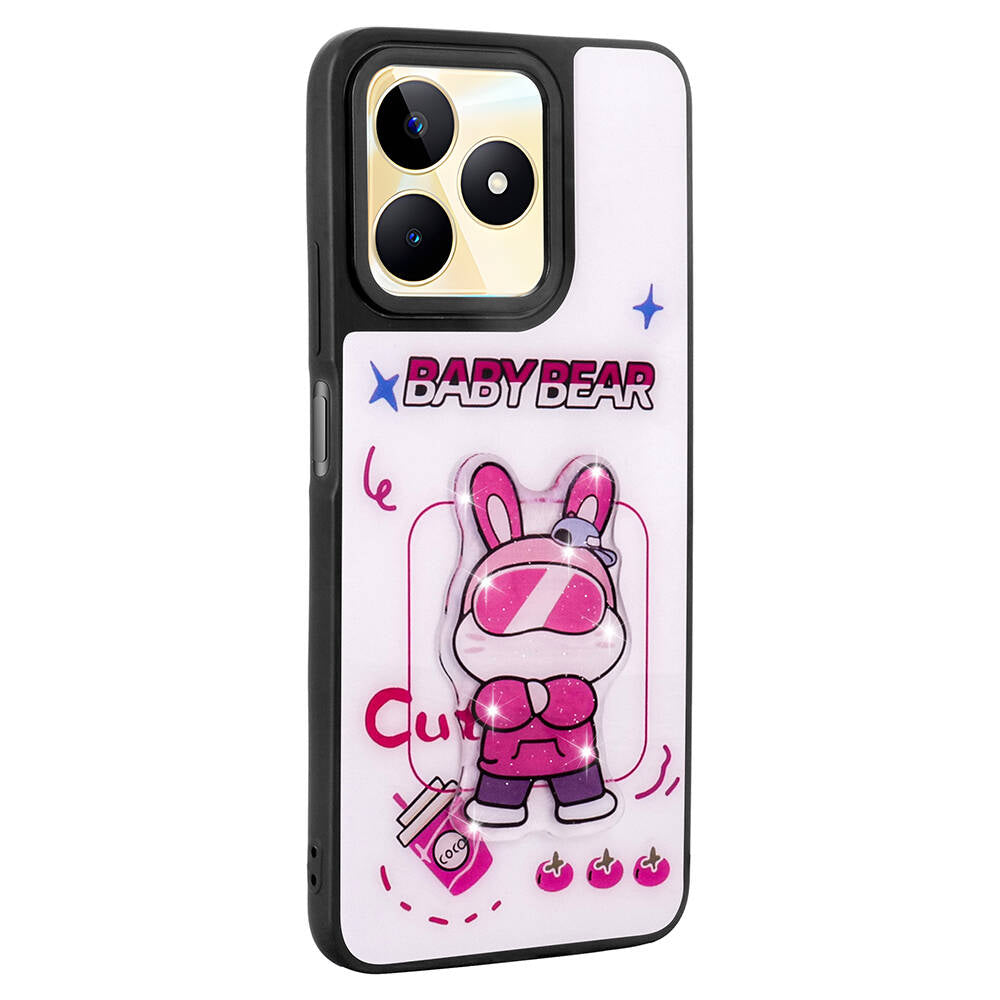 Realme C53 Kılıf Parlayan Kabartmalı İkonik Figürlü Zore Amas Silikon Kapak Beyaz