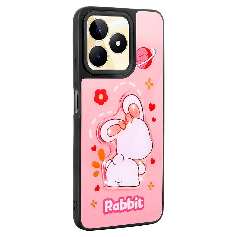 Realme C53 Kılıf Parlayan Kabartmalı İkonik Figürlü Zore Amas Silikon Kapak Beyaz