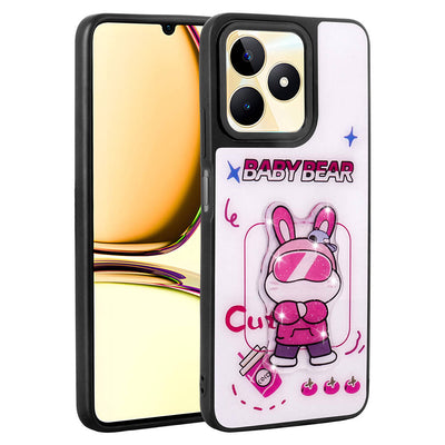 Realme C55 Kılıf Parlayan Kabartmalı İkonik Figürlü Zore Amas Silikon Kapak Pembe