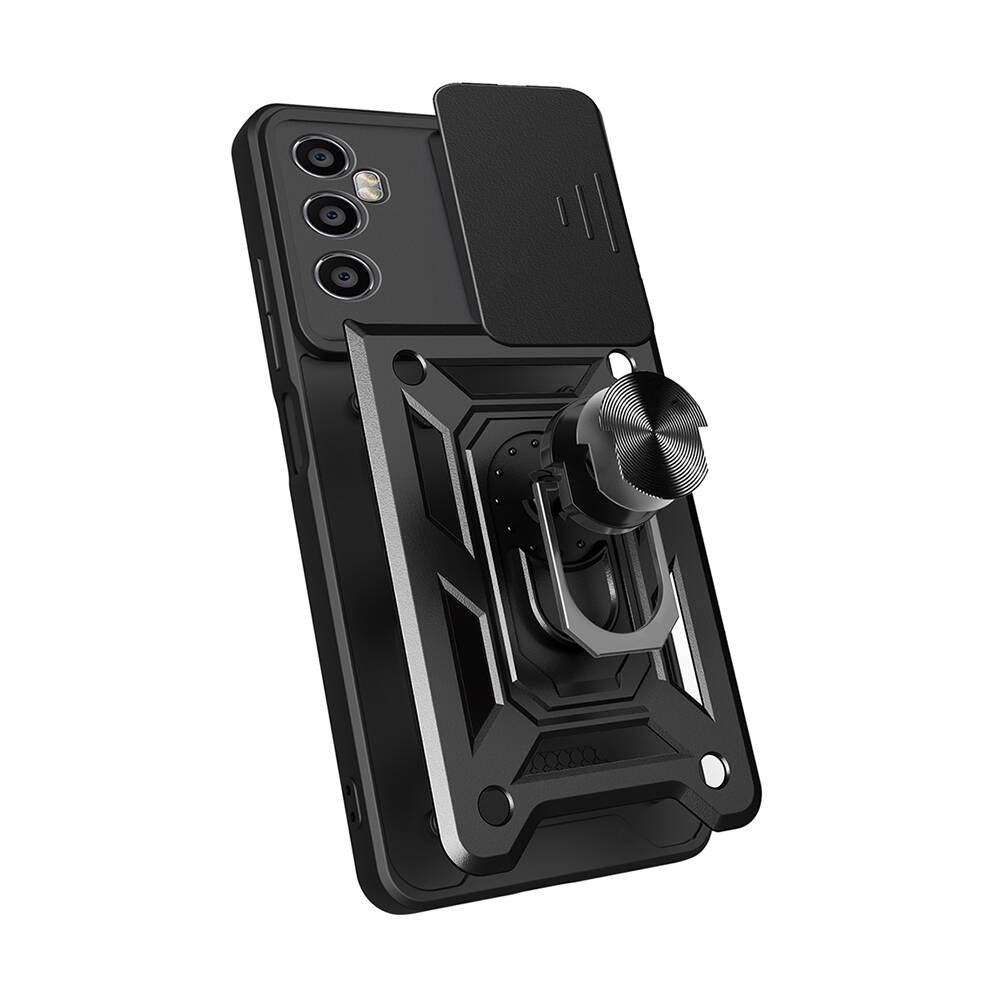 Realme C65 4G Kılıf Magnetik Standlı Kamera Korumalı Zore Sürgülü Vega Kapak Mavi