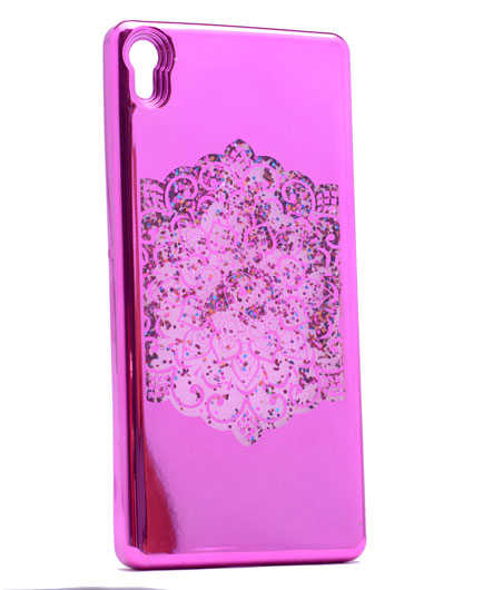 Sony Xperia E5 Kılıf Zore Lazer Çiçekli Sıvılı Silikon Pembe Açık