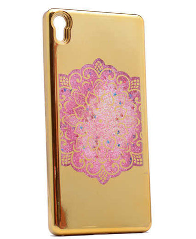 Sony Xperia E5 Kılıf Zore Lazer Çiçekli Sıvılı Silikon Gold