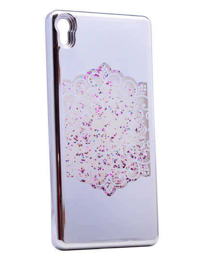 Sony Xperia E5 Kılıf Zore Lazer Çiçekli Sıvılı Silikon Gümüş