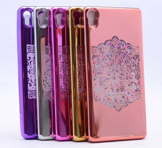 Sony Xperia XA Ultra Kılıf Zore Lazer Çiçekli Sıvılı Silikon Pembe Koyu