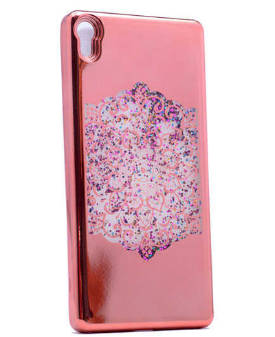 Sony Xperia XZ Kılıf Zore Lazer Çiçekli Sıvılı Silikon Pembe Açık