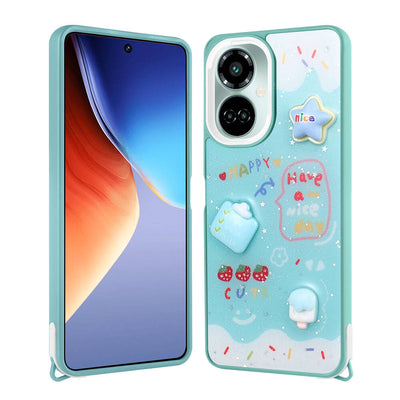 Tecno Camon 19 Pro Kılıf Parlayan Simli Kabartma Figürlü Zore Cevze Kapak Mor Papatya