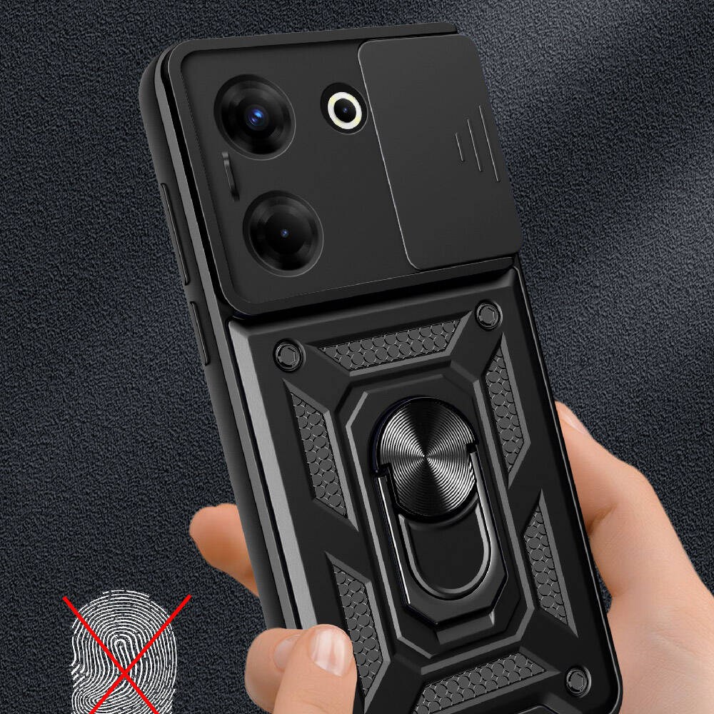 Tecno Camon 20 Kılıf Magnetik Standlı Kamera Korumalı Zore Sürgülü Vega Kapak Siyah
