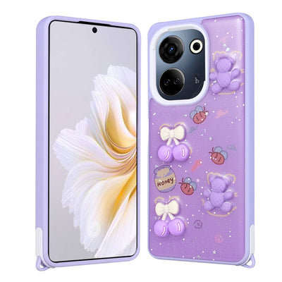 Tecno Camon 20 Pro 4G Kılıf Parlayan Simli Kabartma Figürlü Zore Cevze Kapak Pembe
