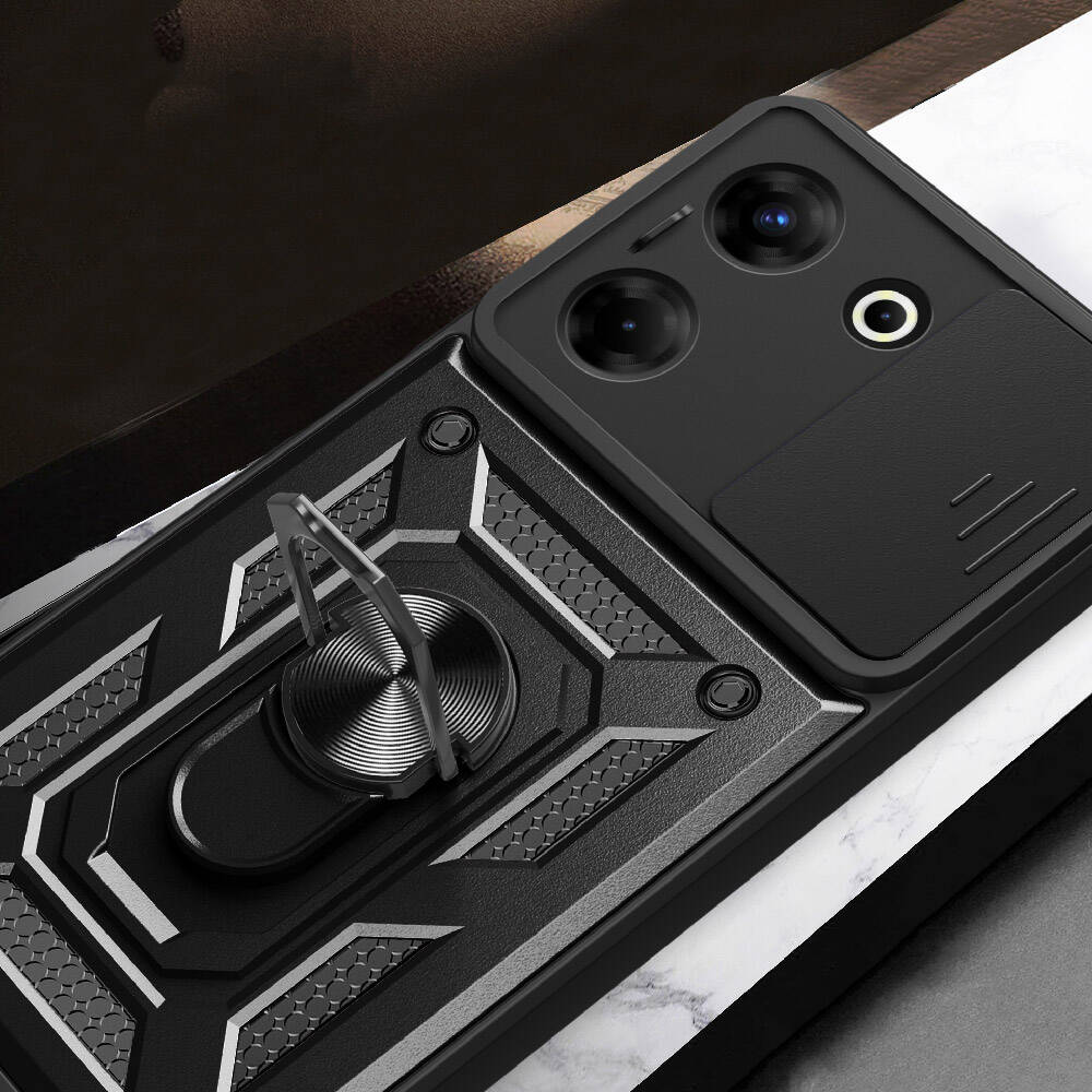 Tecno Camon 20 Pro 4G Kılıf Magnetik Standlı Kamera Korumalı Zore Sürgülü Vega Kapak Mavi
