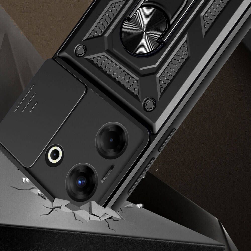 Tecno Camon 20 Pro 5G Kılıf Magnetik Standlı Kamera Korumalı Zore Sürgülü Vega Kapak Siyah
