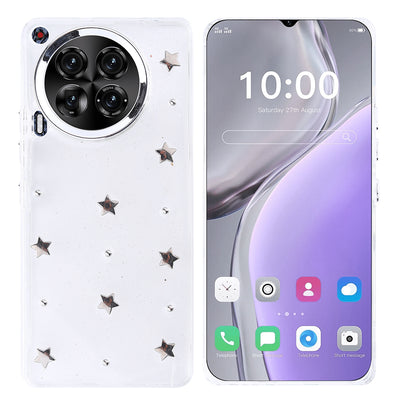 Tecno Camon 30 4G Kılıf Airbag Tasarımlı Simli Şeffaf Zore Kutup Kapak Yıldız