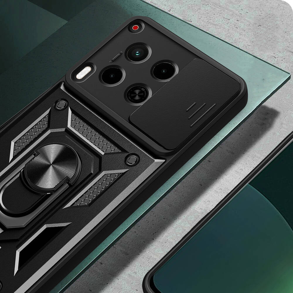 Tecno Camon 30 Kılıf Magnetik Standlı Kamera Korumalı Zore Sürgülü Vega Kapak Mavi