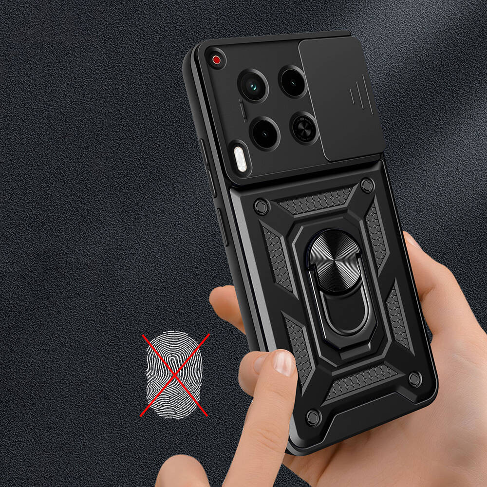 Tecno Camon 30 Kılıf Magnetik Standlı Kamera Korumalı Zore Sürgülü Vega Kapak Mavi