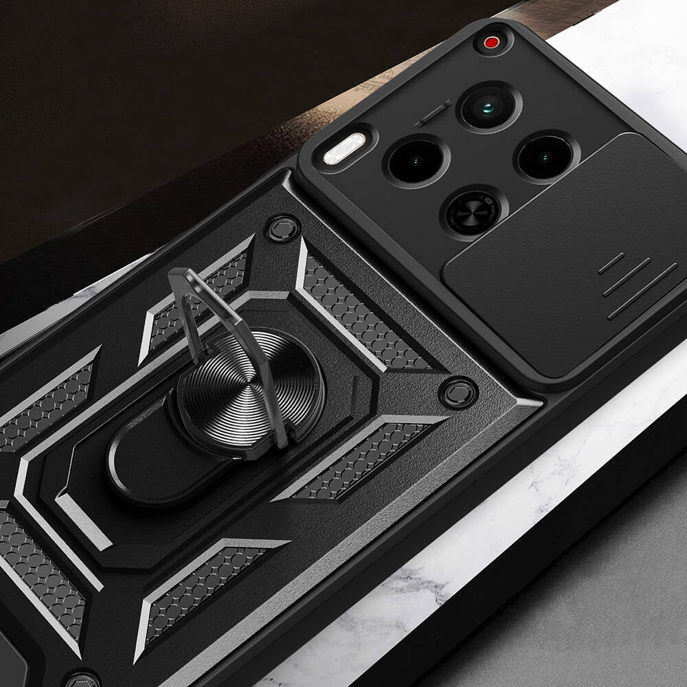 Tecno Camon 30 Kılıf Magnetik Standlı Kamera Korumalı Zore Sürgülü Vega Kapak Mavi