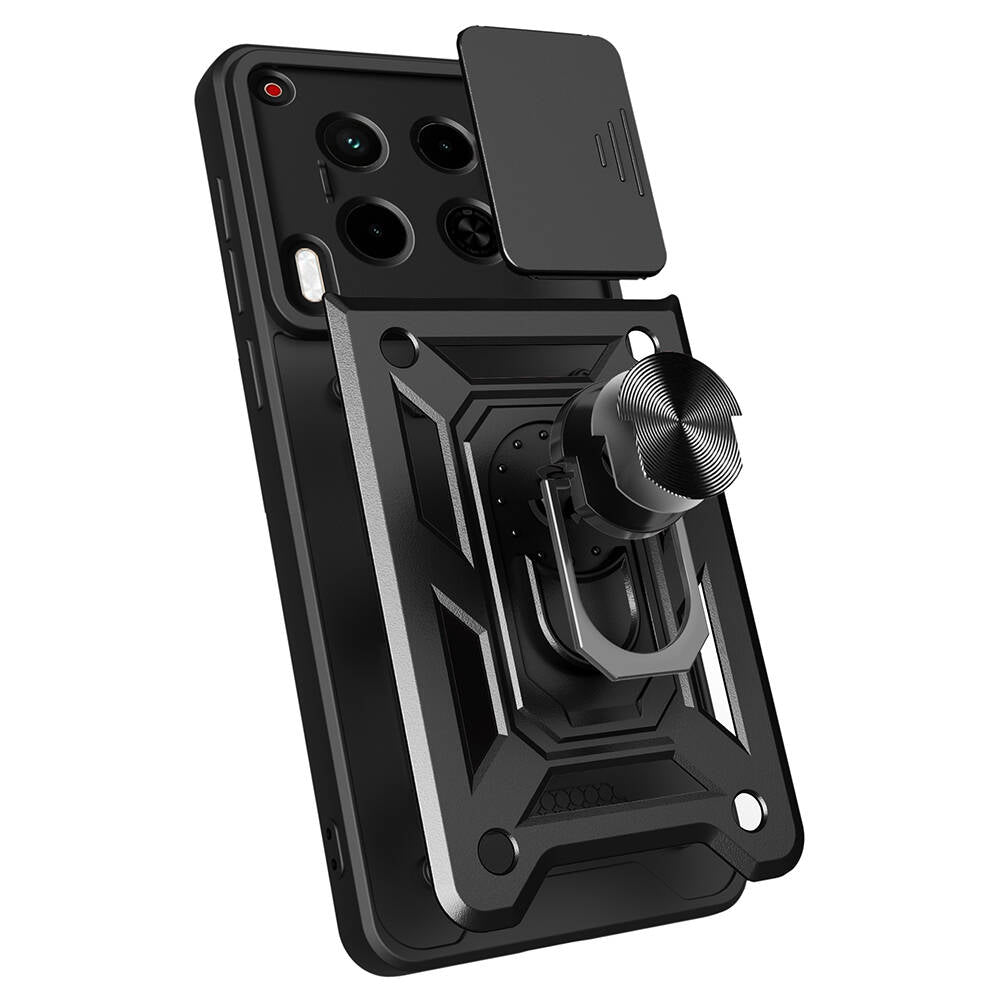 Tecno Camon 30 Kılıf Magnetik Standlı Kamera Korumalı Zore Sürgülü Vega Kapak Mavi