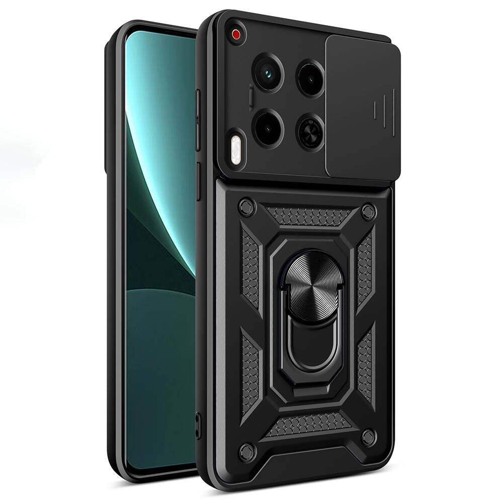 Tecno Camon 30 Kılıf Magnetik Standlı Kamera Korumalı Zore Sürgülü Vega Kapak Mavi