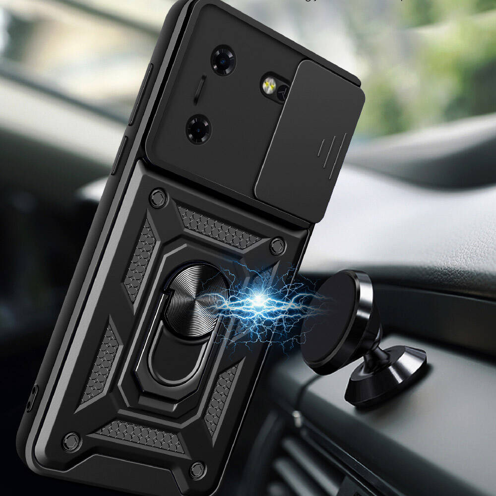 Tecno Pova 5 Kılıf Magnetik Standlı Kamera Korumalı Zore Sürgülü Vega Kapak Mavi