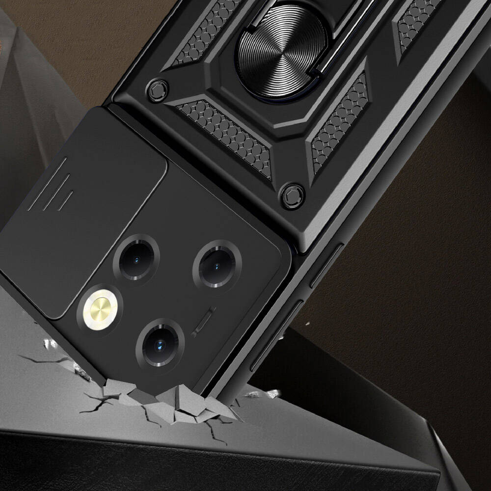 Tecno Spark 20 Pro 4G Kılıf Magnetik Standlı Kamera Korumalı Zore Sürgülü Vega Kapak Siyah