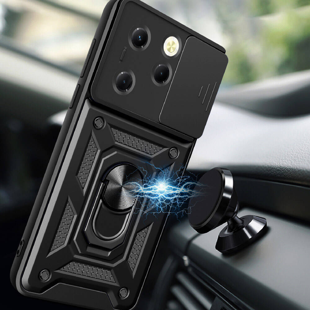 Tecno Spark 20 Pro 4G Kılıf Magnetik Standlı Kamera Korumalı Zore Sürgülü Vega Kapak Siyah