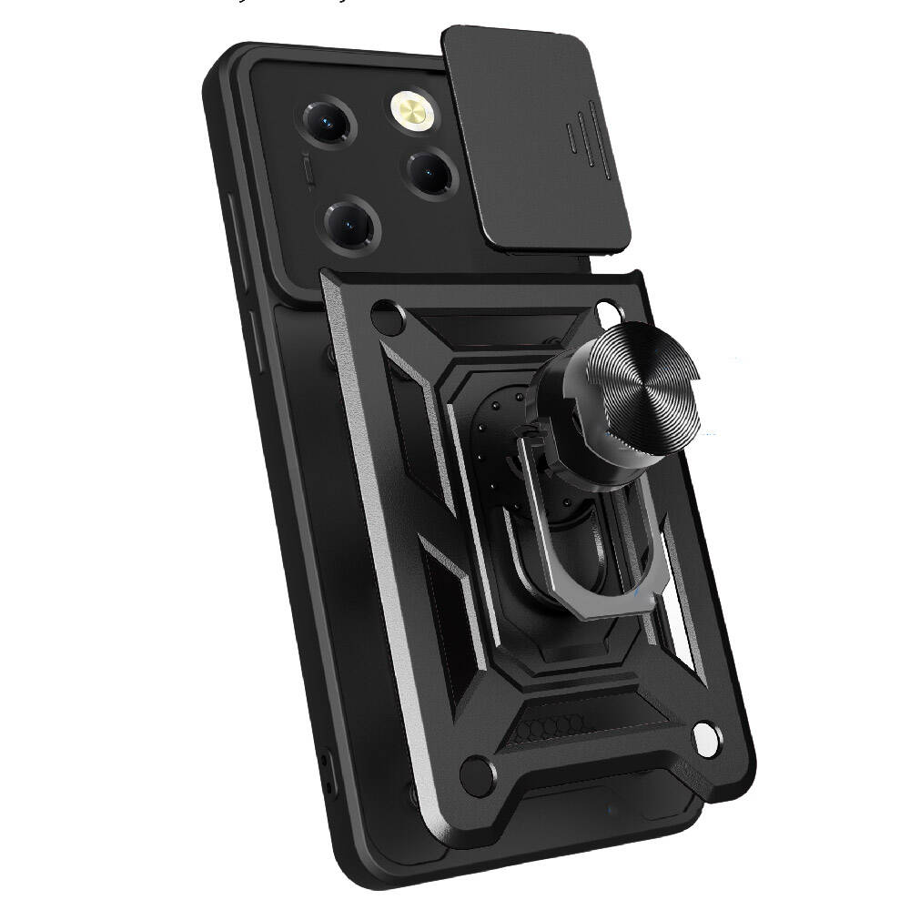 Tecno Spark 20 Pro 4G Kılıf Magnetik Standlı Kamera Korumalı Zore Sürgülü Vega Kapak Siyah