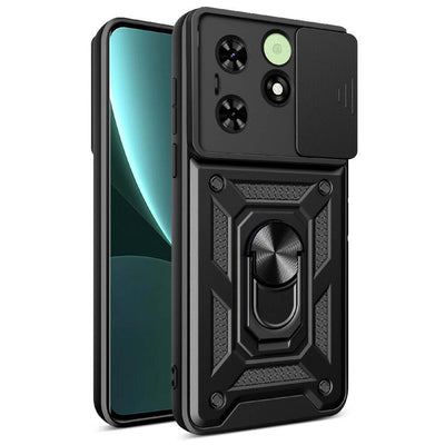Tecno Spark Go 2024 Kılıf Magnetik Standlı Kamera Korumalı Zore Sürgülü Vega Kapak Mavi