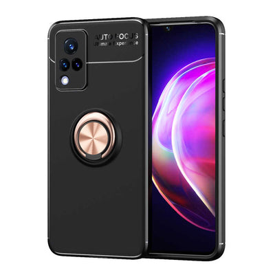 Vivo V21 Kılıf Zore Ravel Silikon Kapak Siyah-Rose Gold