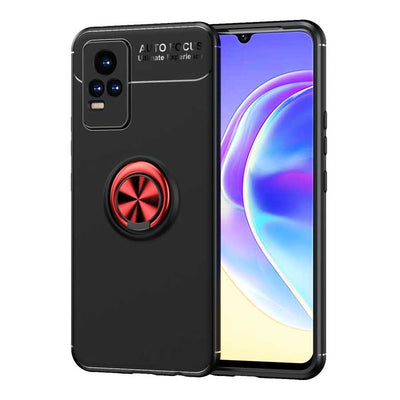 Vivo V21E Kılıf Zore Ravel Silikon Kapak Siyah-Kırmızı