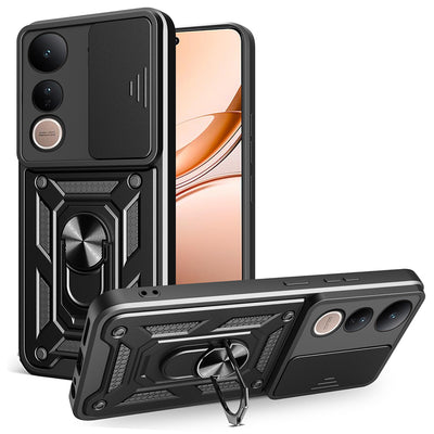 Vivo V50 Lite 4G Kılıf Magnetik Standlı Kamera Korumalı Zore Sürgülü Vega Kapak Siyah