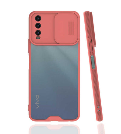 Vivo Y20 Kılıf Zore Lensi Kapak Pembe Açık