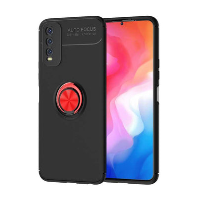 Vivo Y20S Kılıf Zore Ravel Silikon Kapak Siyah-Kırmızı