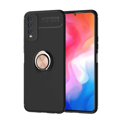 Vivo Y20S Kılıf Zore Ravel Silikon Kapak Siyah-Rose Gold