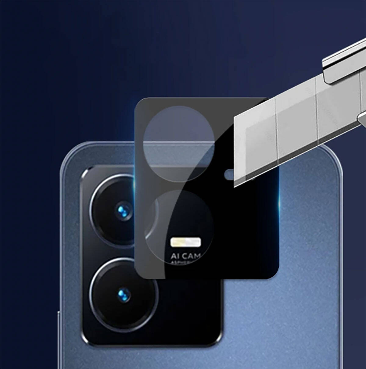 Vivo Y22 Zore 3D Kamera Camı Siyah