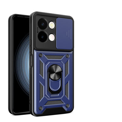 Vivo Y28 Kılıf Magnetik Standlı Kamera Korumalı Zore Sürgülü Vega Kapak Siyah