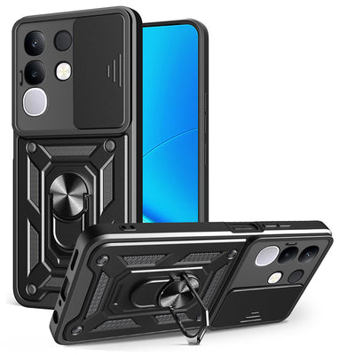 Vivo Y29 4G Kılıf Magnetik Standlı Kamera Korumalı Zore Sürgülü Vega Kapak Mavi
